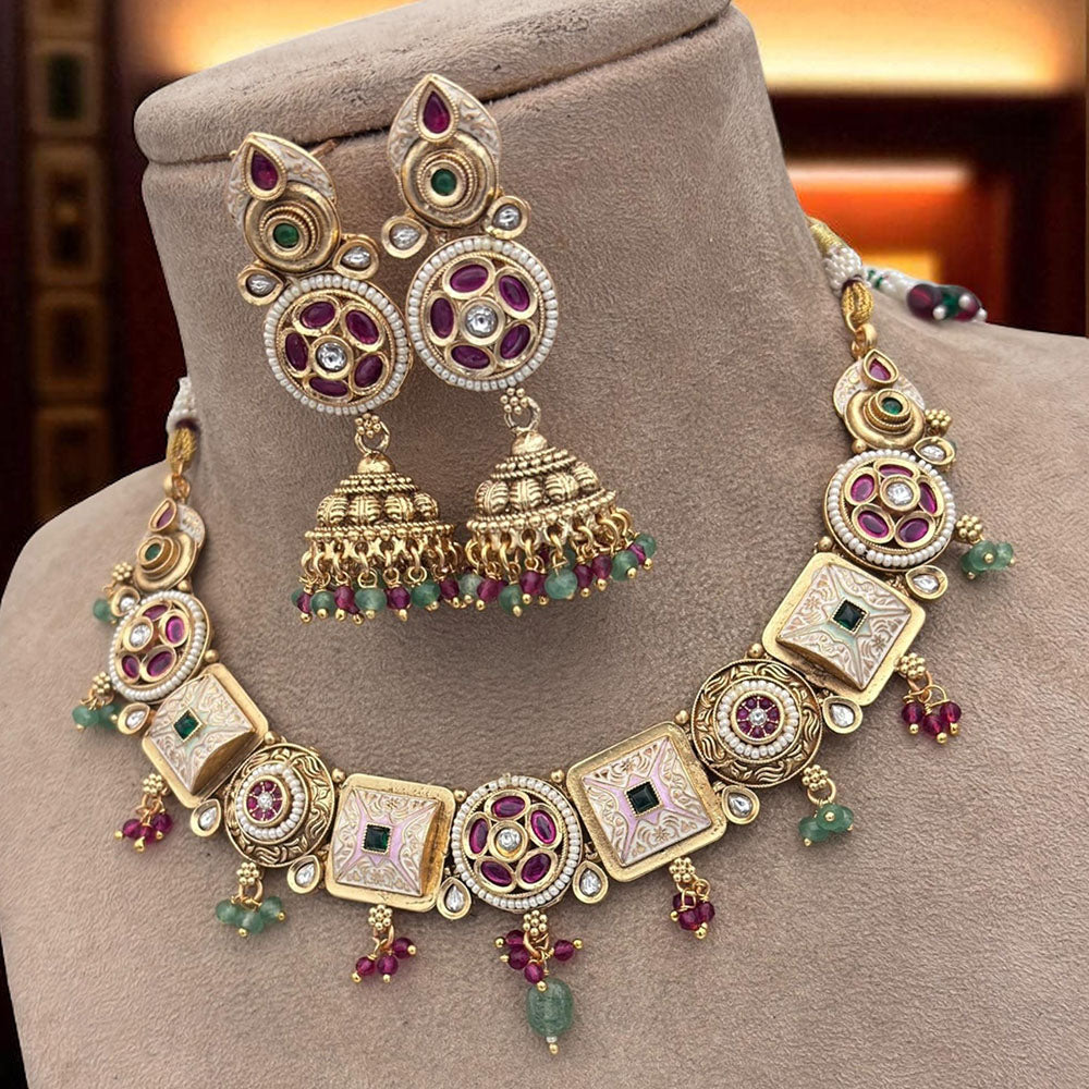 Jewel Addiction Ethnic Necklace Set Elegant Pota Stones with Copper Finish