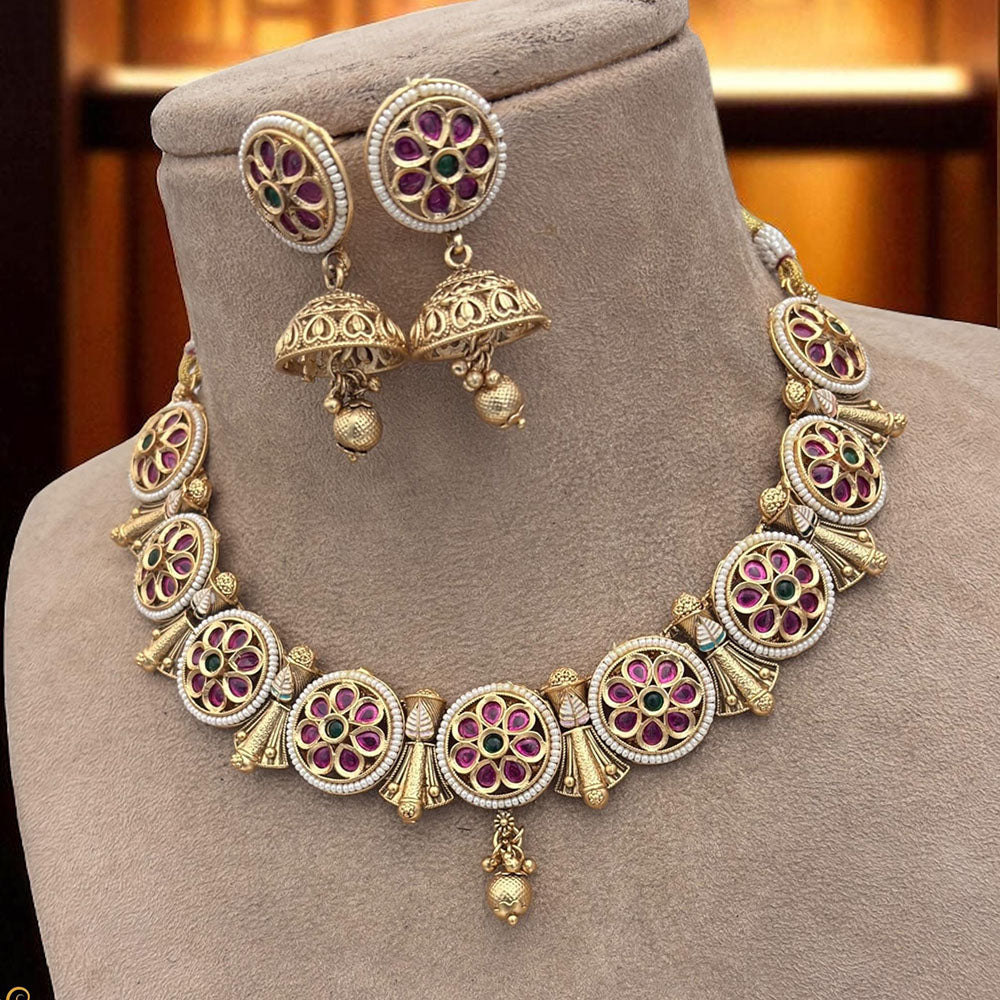 Jewel Addiction Ethnic Necklace Set Elegant Pota Stones with Copper Finish