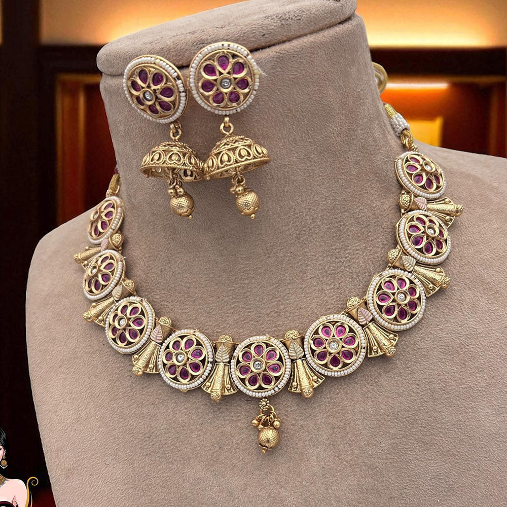 Jewel Addiction Ethnic Necklace Set Elegant Pota Stones with Copper Finish