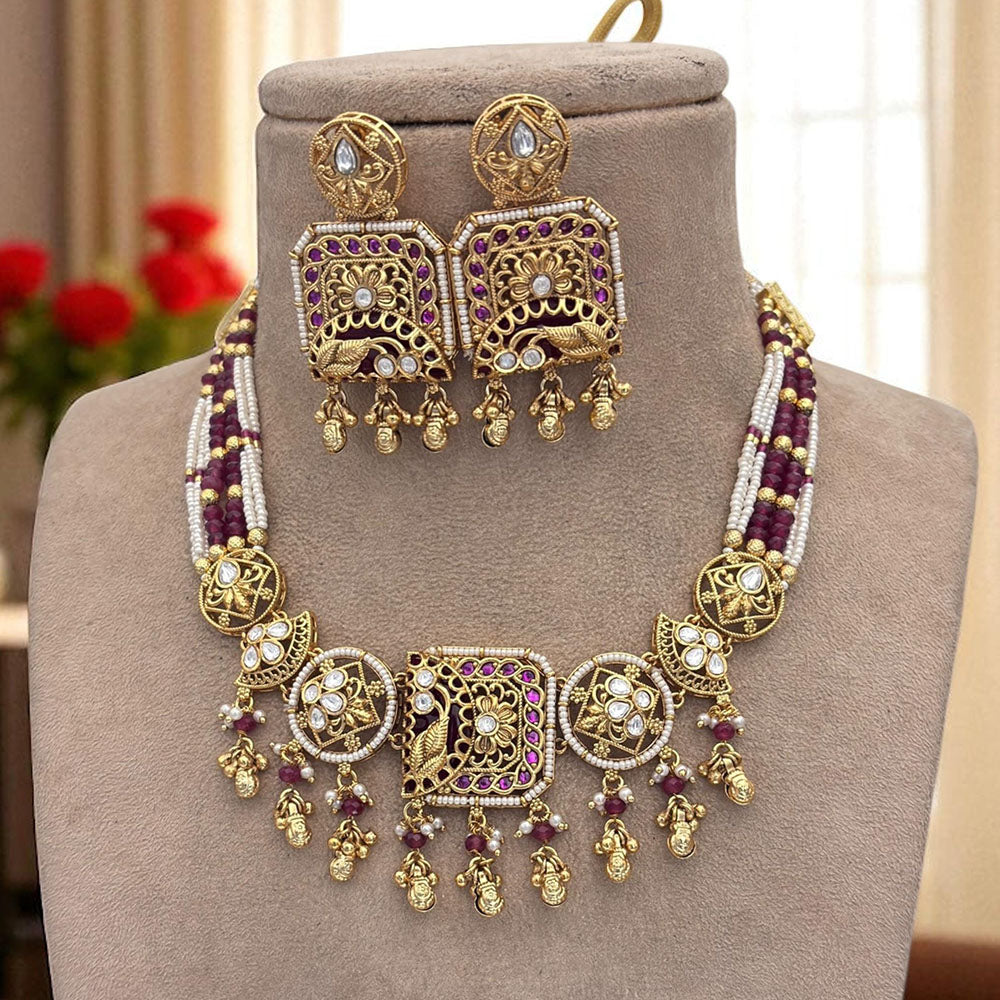Jewel Addiction Ethnic Necklace Set Elegant Pota And Pearl  with Copper Finish