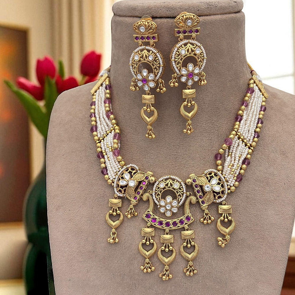 Jewel Addiction Ethnic Necklace Set Elegant Pota And Pearl  with Copper Finish