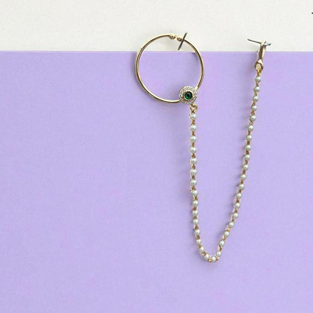 Jewel Addiction Premium Austrian Stone and Pearl Nath Nose Ring for Women & Girls