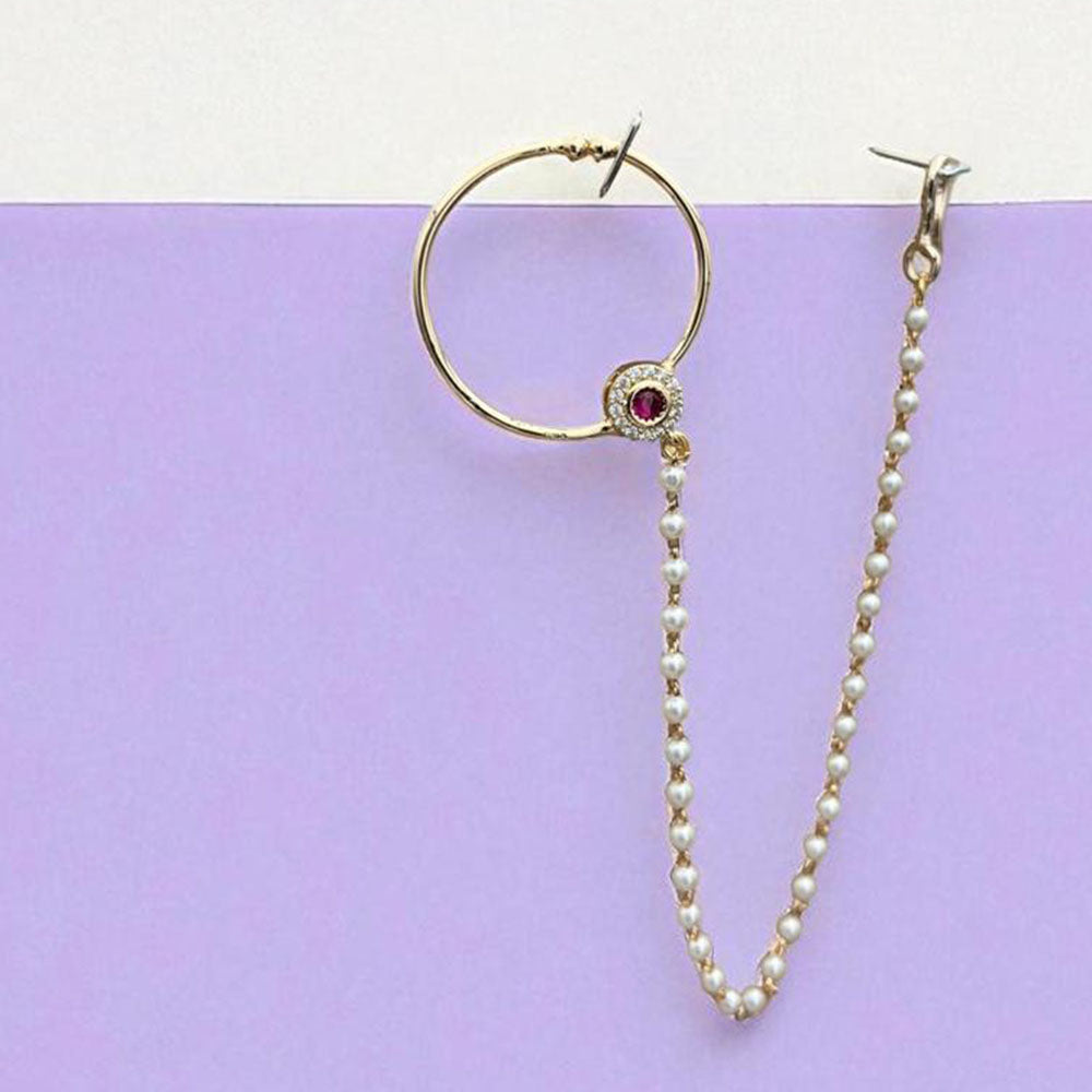 Jewel Addiction Premium Austrian Stone and Pearl Nath Nose Ring for Women & Girls