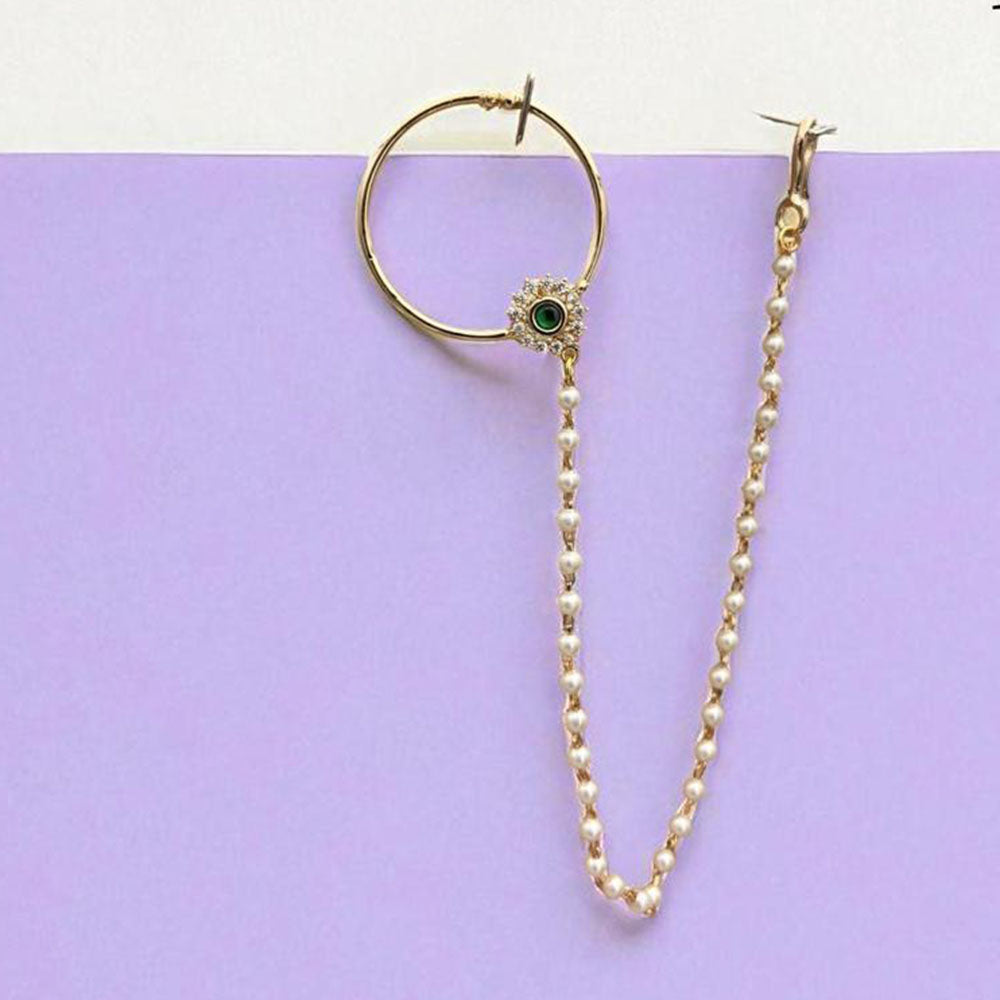 Jewel Addiction Premium Austrian Stone and Pearl Nath Nose Ring for Women & Girls