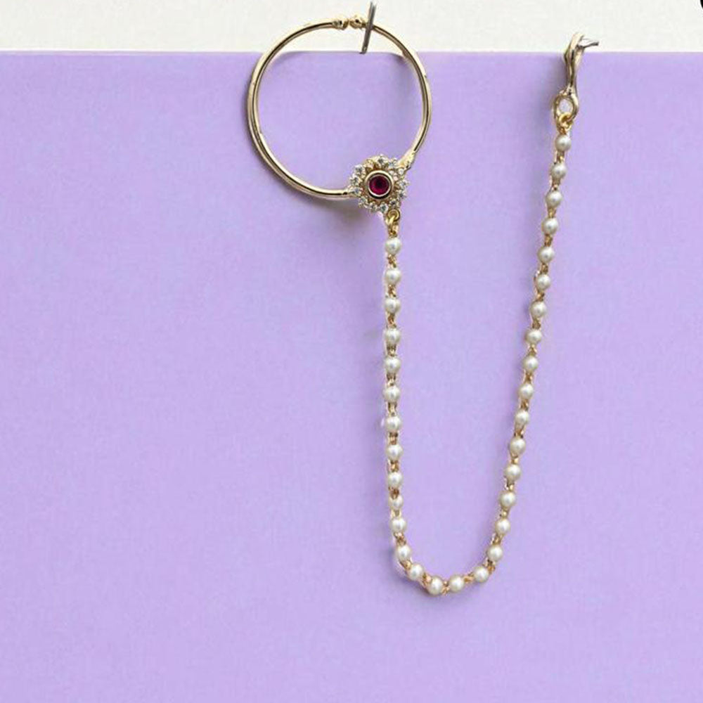 Jewel Addiction Premium Austrian Stone and Pearl Nath Nose Ring for Women & Girls