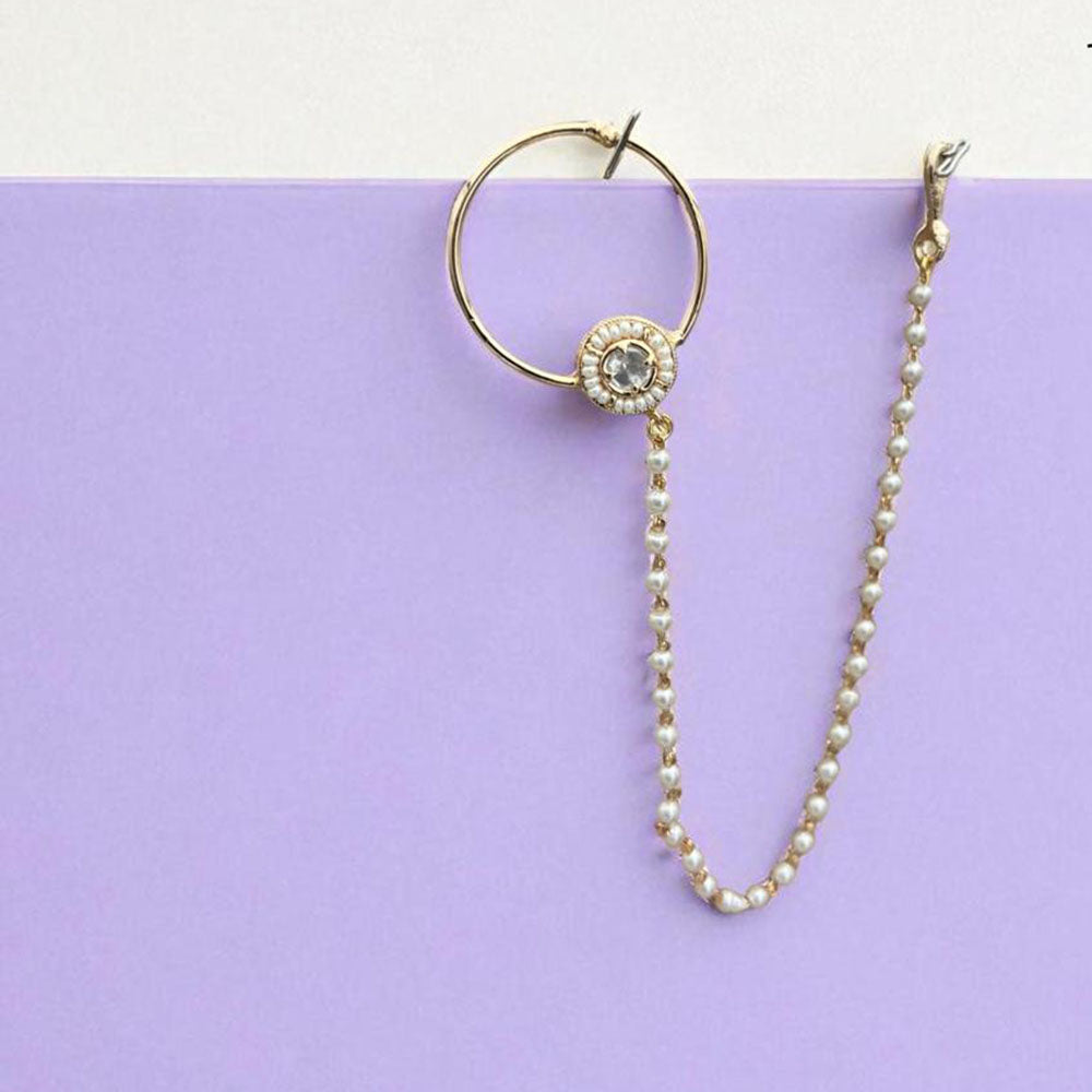 Jewel Addiction Stylish Crystal and Pearl Nath Nose Ring for Women & Girls