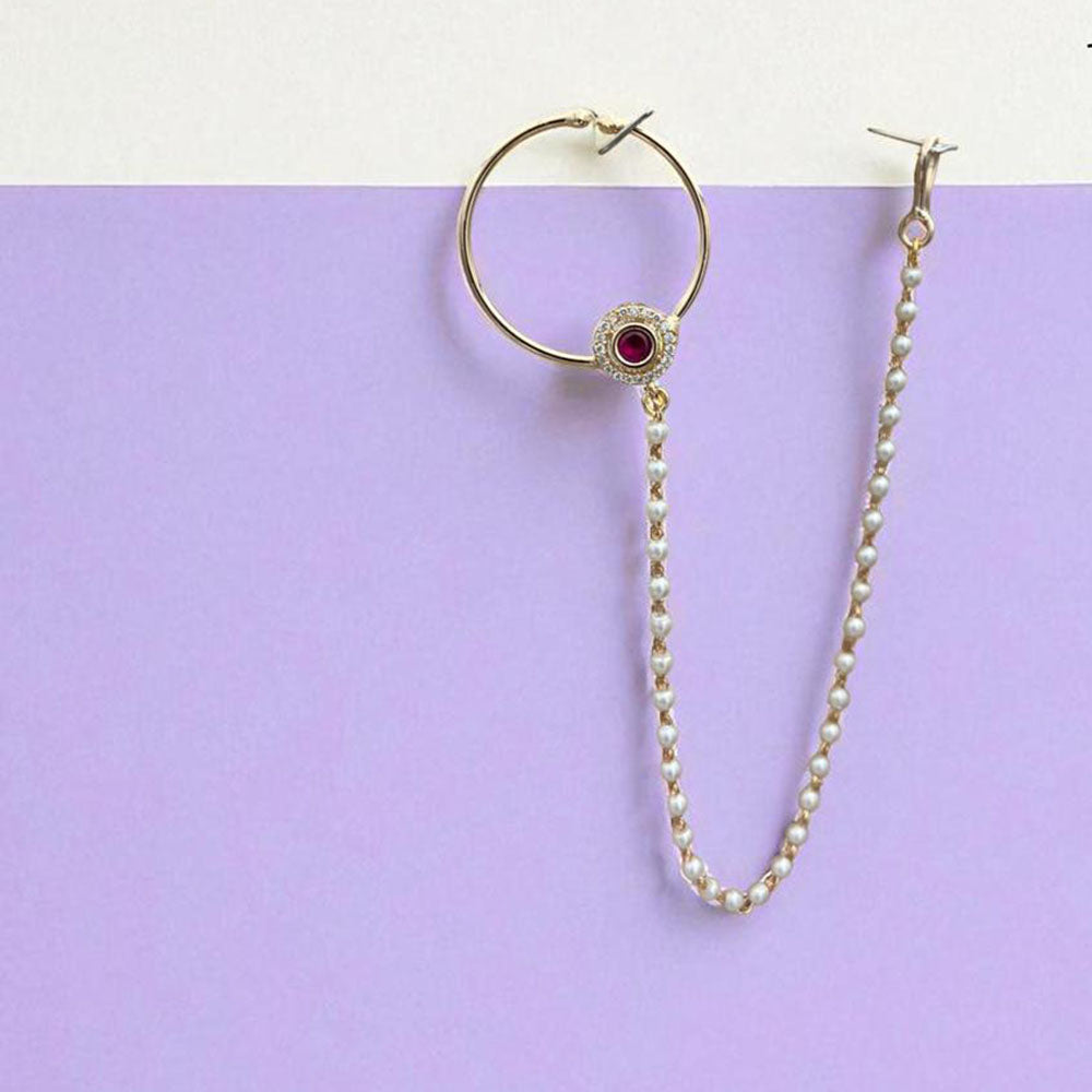 Jewel Addiction Premium Austrian Stone and Pearl Nath Nose Ring for Women & Girls
