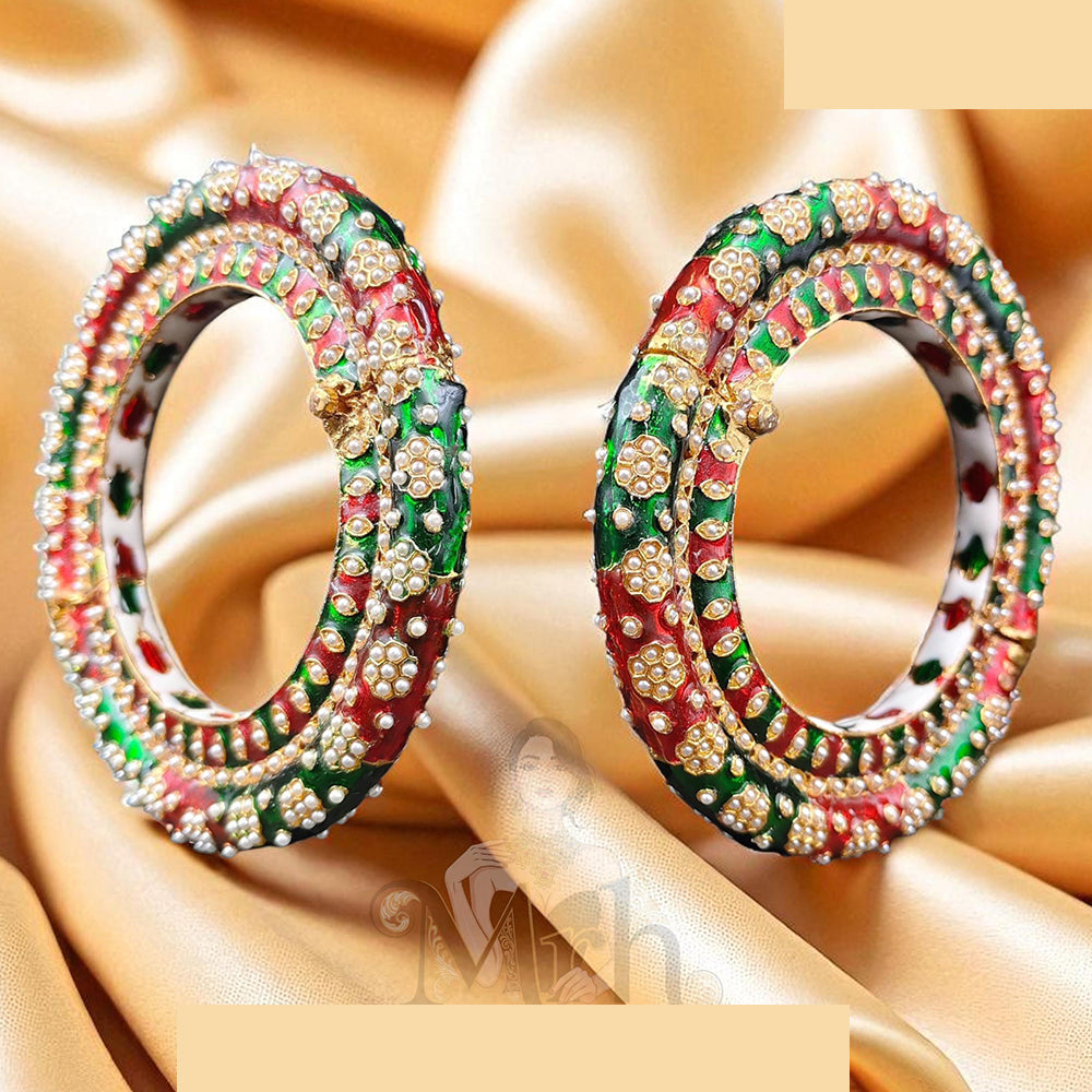 Jewel Addiction Exquisite Glow Kundan And Pearls Meenakari Bangles Set