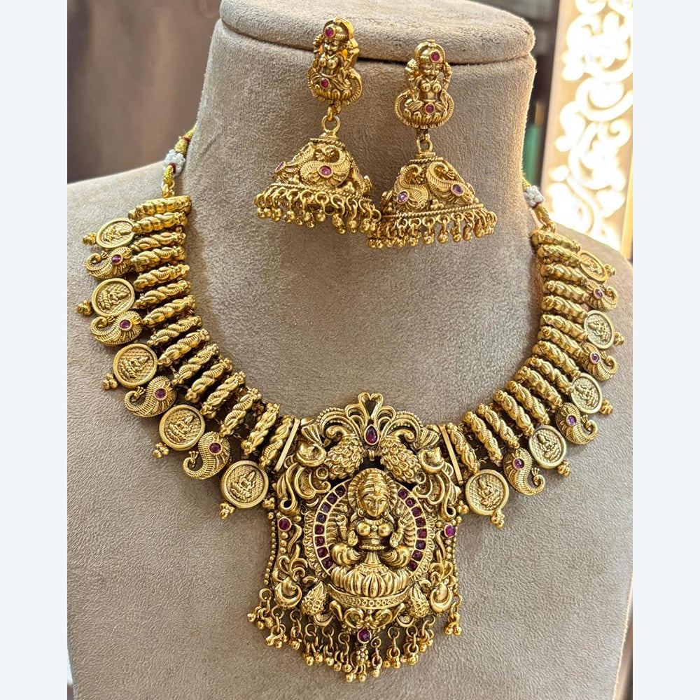 Jewel Addiction Royal Temple Necklace Set with Laxmi Design and Pota Stone for Weddings and Grand Celebrations
