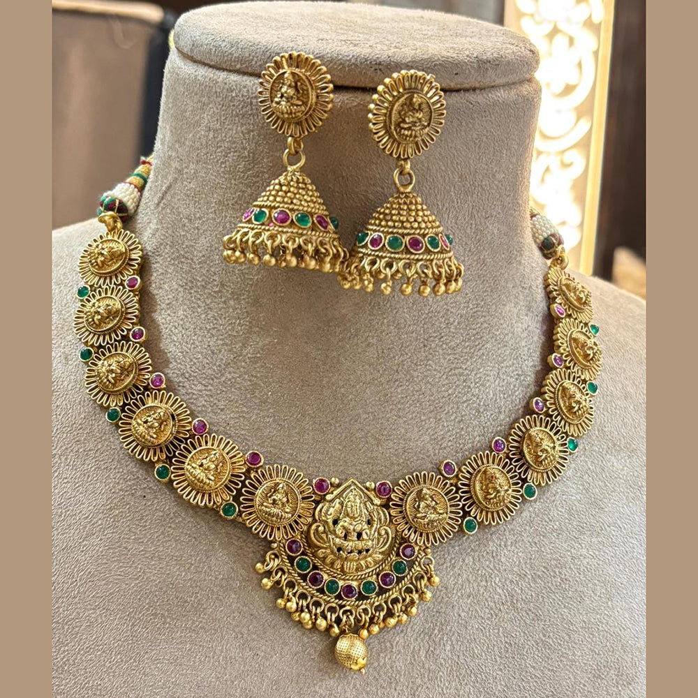 Jewel Addiction Royal Temple Necklace Set with Laxmi Design and Pota Stone for Weddings and Grand Celebrations