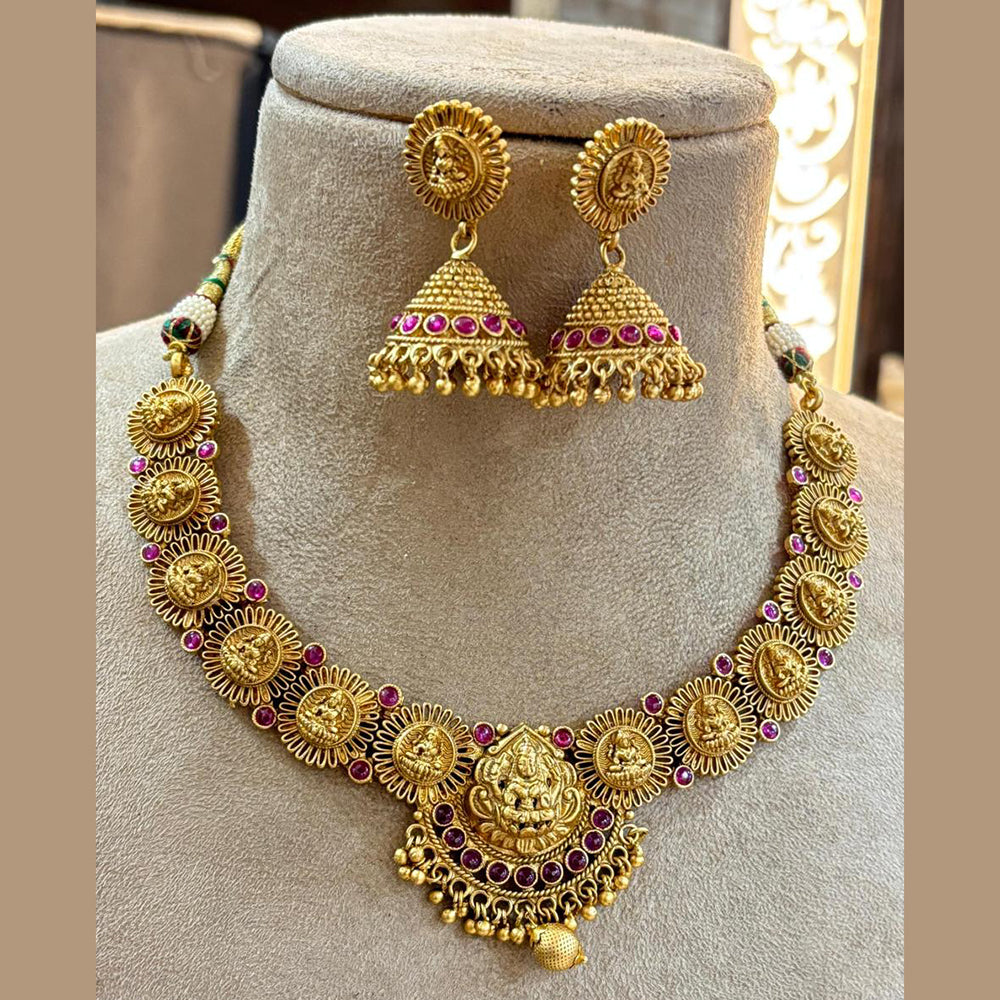 Jewel Addiction Royal Temple Necklace Set with Laxmi Design and Pota Stone for Weddings and Grand Celebrations