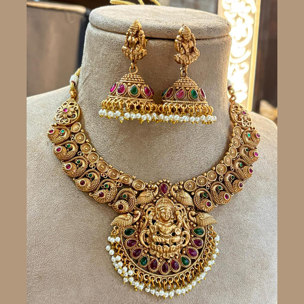 Jewel Addiction Royal Temple Necklace Set with Laxmi Design and Pota Stone for Weddings and Grand Celebrations