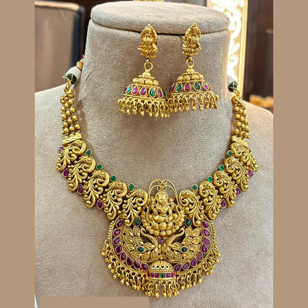 Jewel Addiction Royal Temple Necklace Set with Laxmi Design and Pota Stone for Weddings and Grand Celebrations