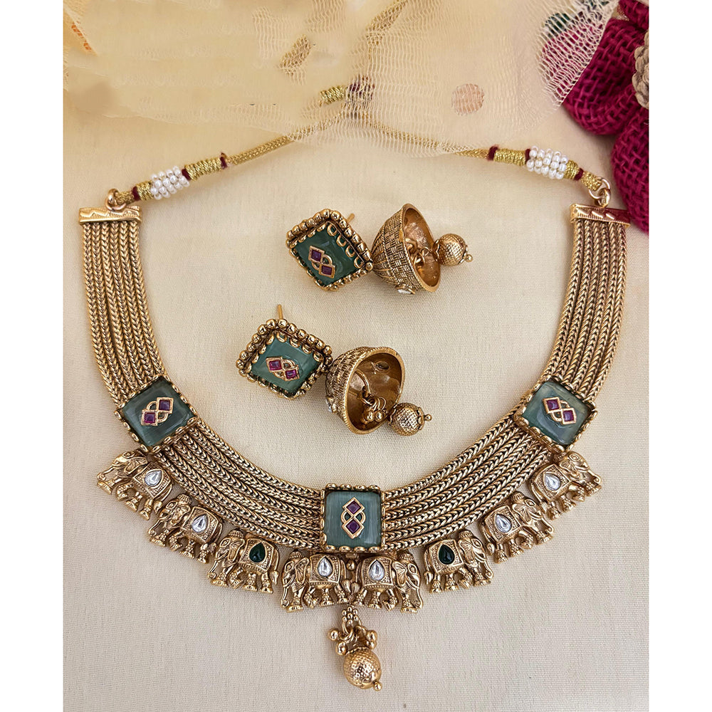Jewel Addiction Pota Stone Elephant Motif Necklace Set