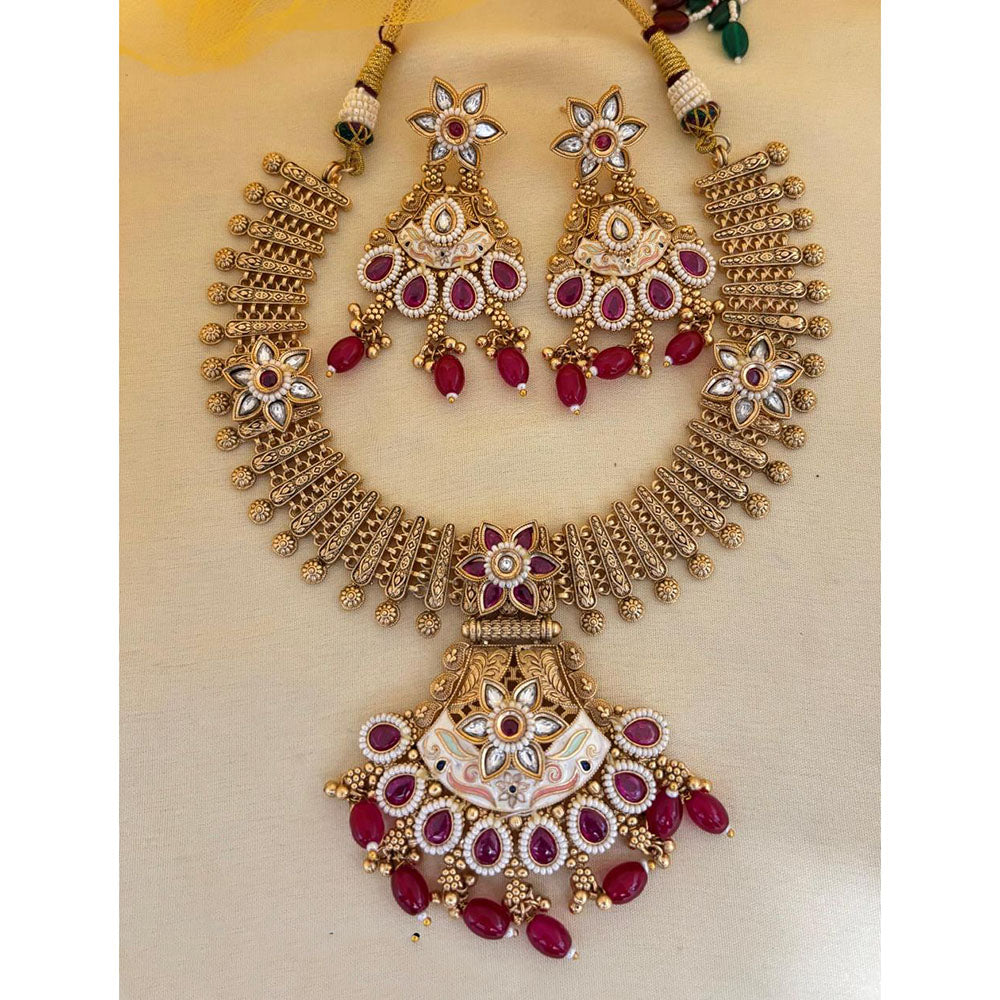 Jewel Addiction Designer Pota Stone Beads And Pearl Meenakari Necklace Set