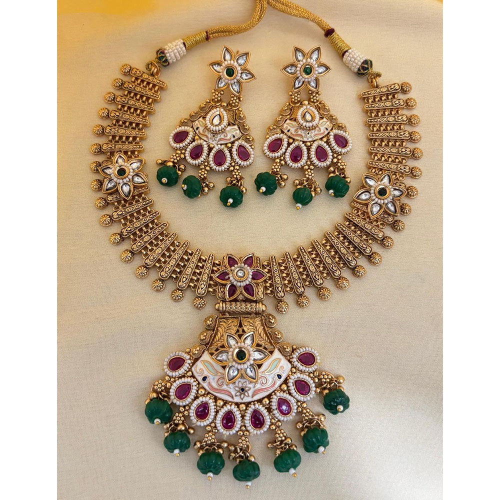 Jewel Addiction Designer Pota Stone Beads And Pearl Meenakari Necklace Set