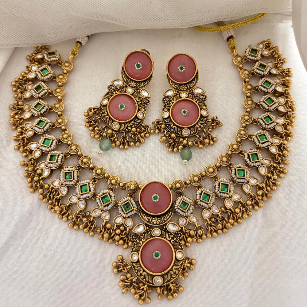 Jewel Addiction Designer Pota Stone And Pearl Necklace Set