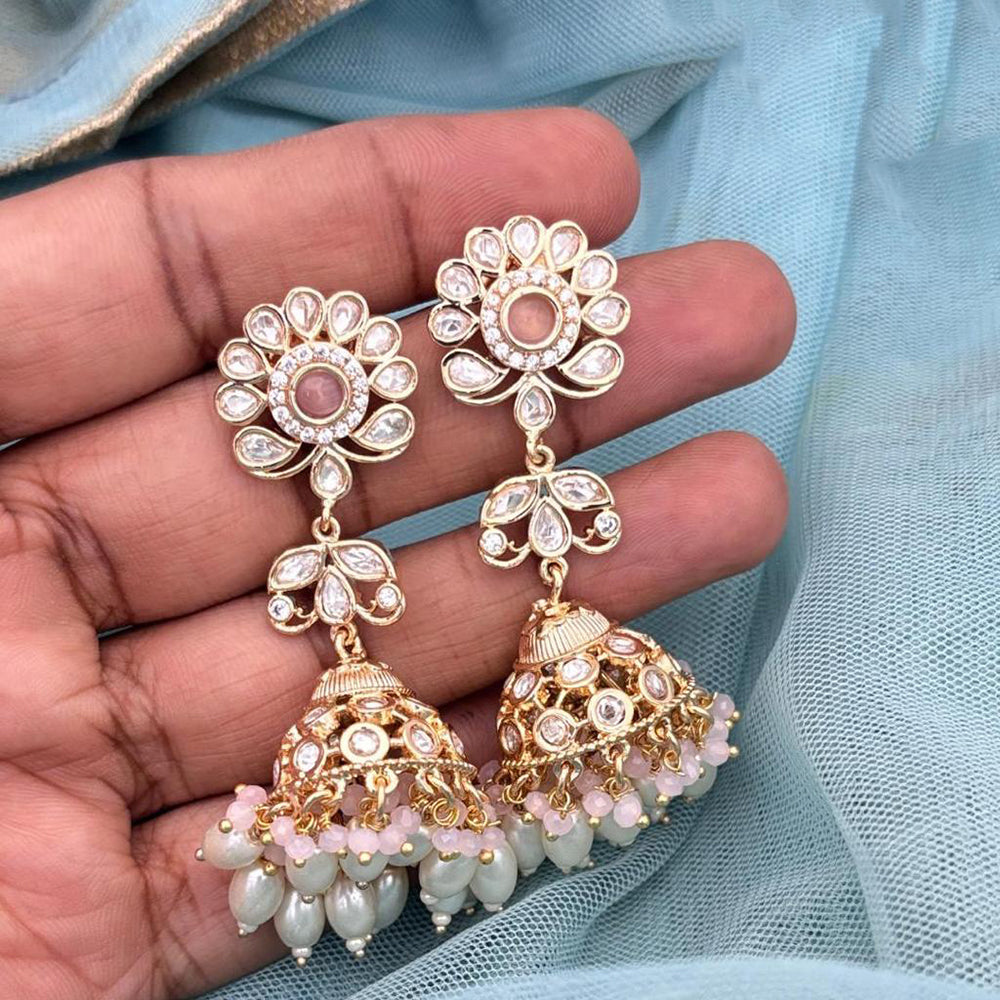 Jewel Addiction Polki Kundan Stone And Beads Designer Jhumki Earrings