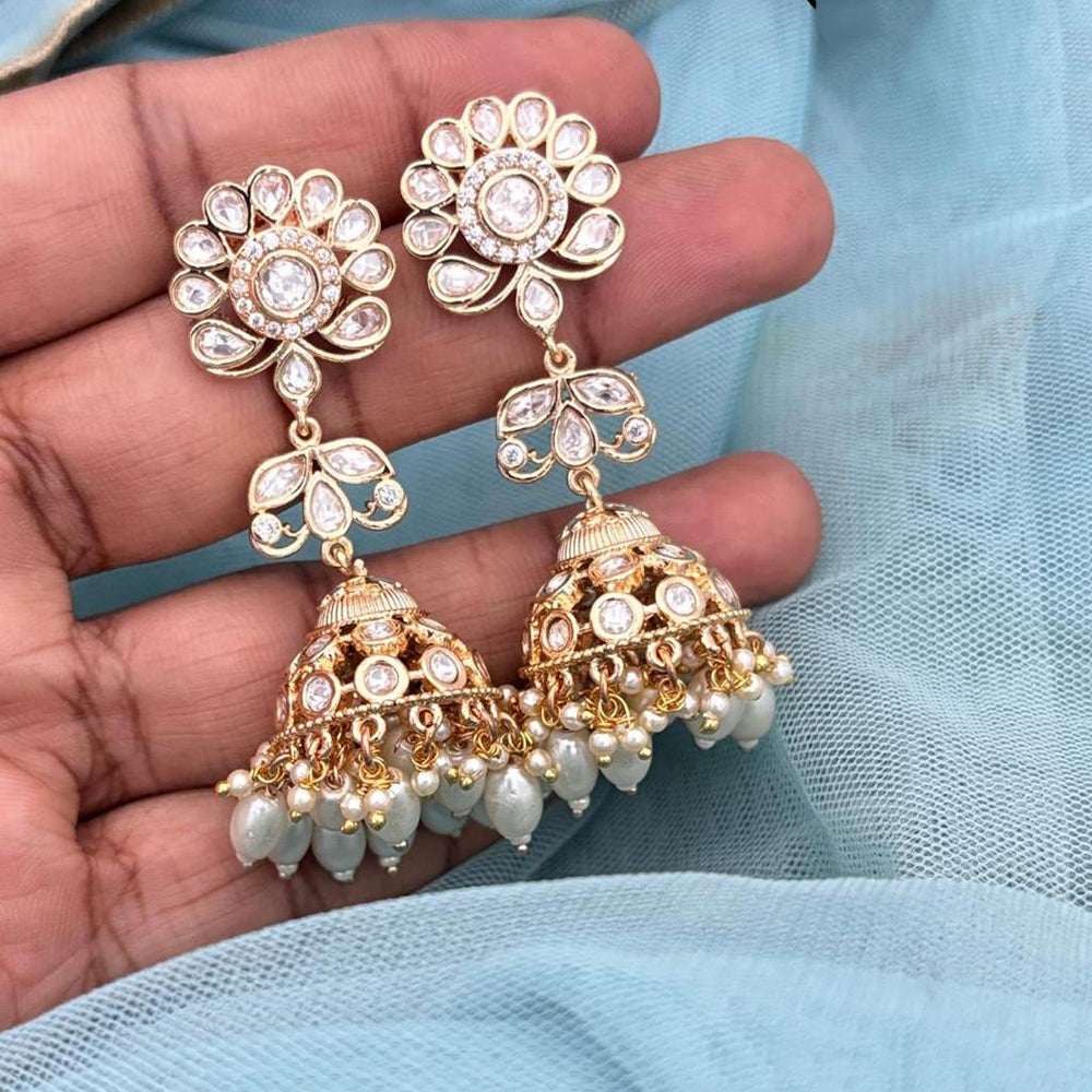 Jewel Addiction Polki Kundan Stone And Beads Designer Jhumki Earrings
