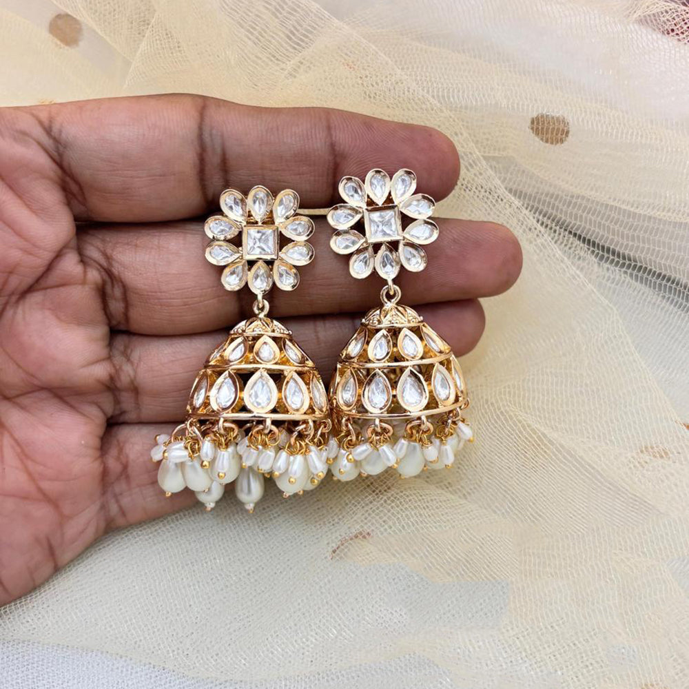 Jewel Addiction Polki Kundan Stone And Beads Designer Jhumki Earrings