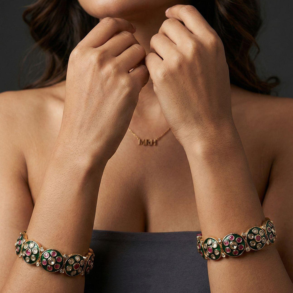 Jewel Addiction Royal Pota Stone And Meenakari Bangles Set