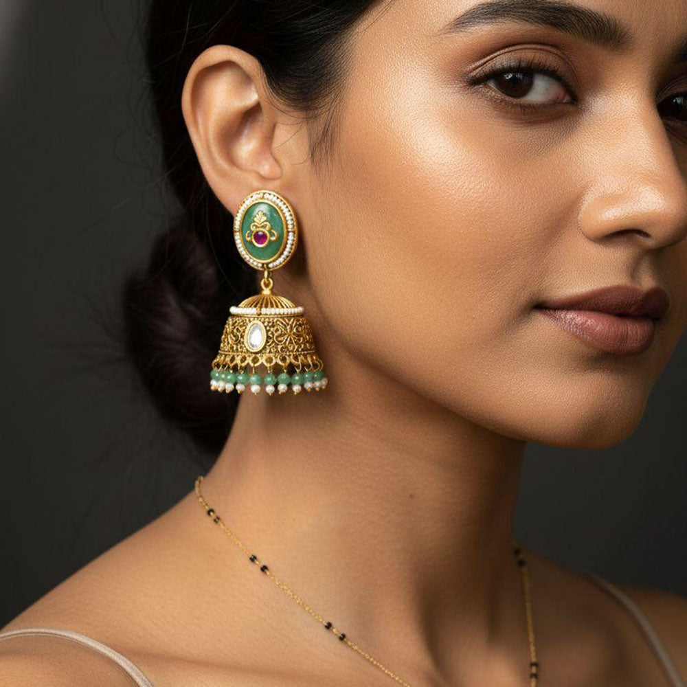Jewel Addiction Designer Pota Stone And Pearl Jhumki Earrings