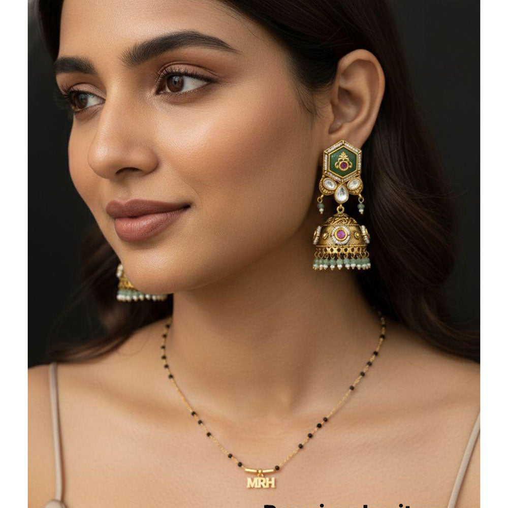 Jewel Addiction Designer Pota Stone And Pearl Jhumki Earrings
