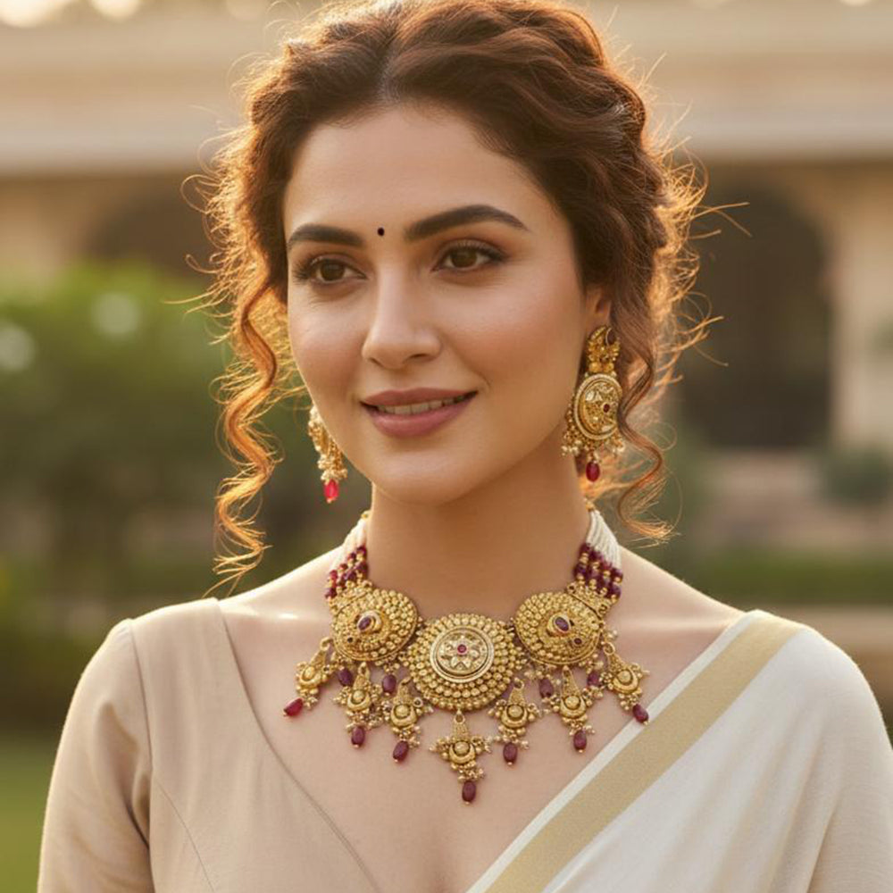 Jewel Addiction Designer Pota Stone And Pearl Necklace Set