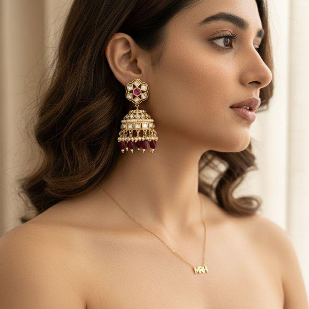 Jewel Addiction EthnicPolki Kundan Stone Beads And Pearl Designer Jhumki Earrings