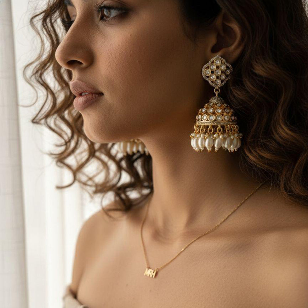 Jewel Addiction Ethnic Polki Kundan Stone Beads And Pearl Designer Jhumki Earrings
