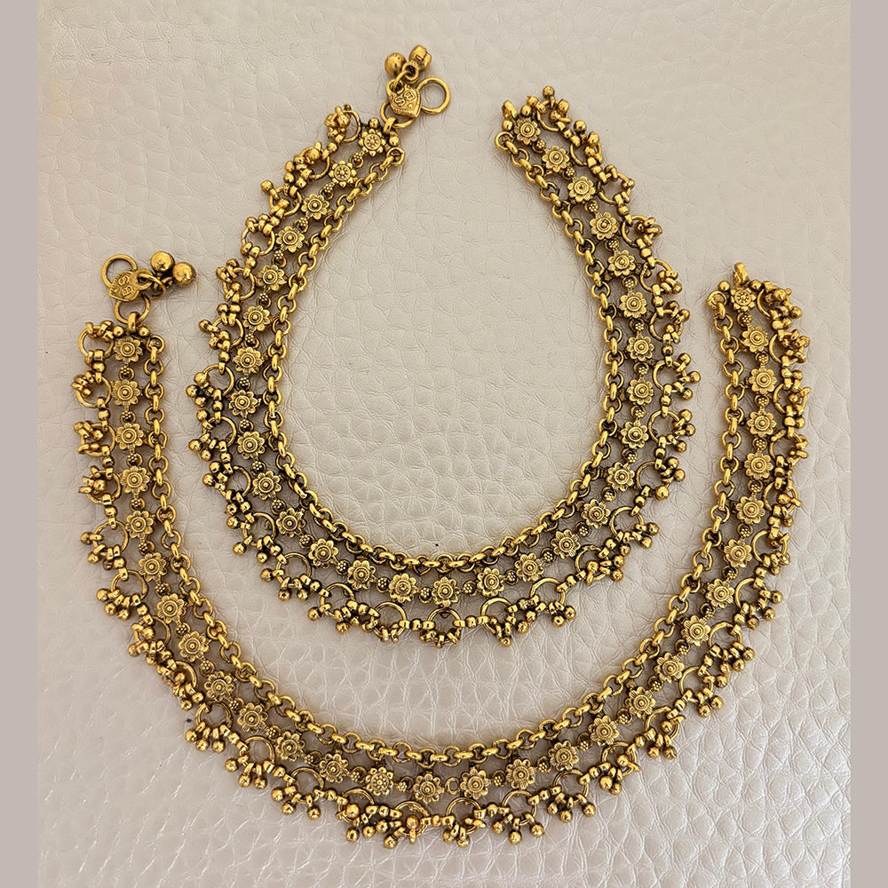 Jewel Addiction Traditional Antique-Finish Floral Motifs Anklets