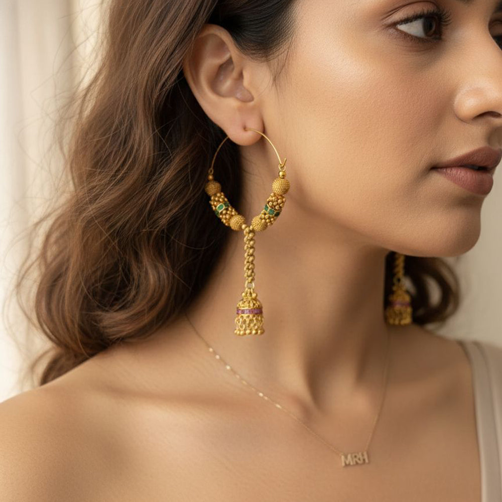 Jewel Addiction Ethnic Designer Pota Stone Beads And Pearl Jhumki Earrings