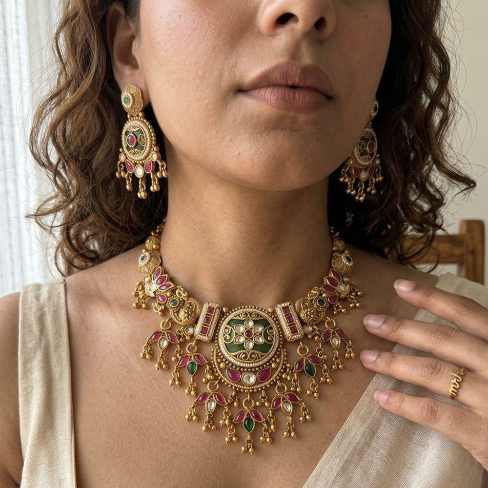 Jewel Addiction Premium Pota Stone Beads And Pearl Necklace Set