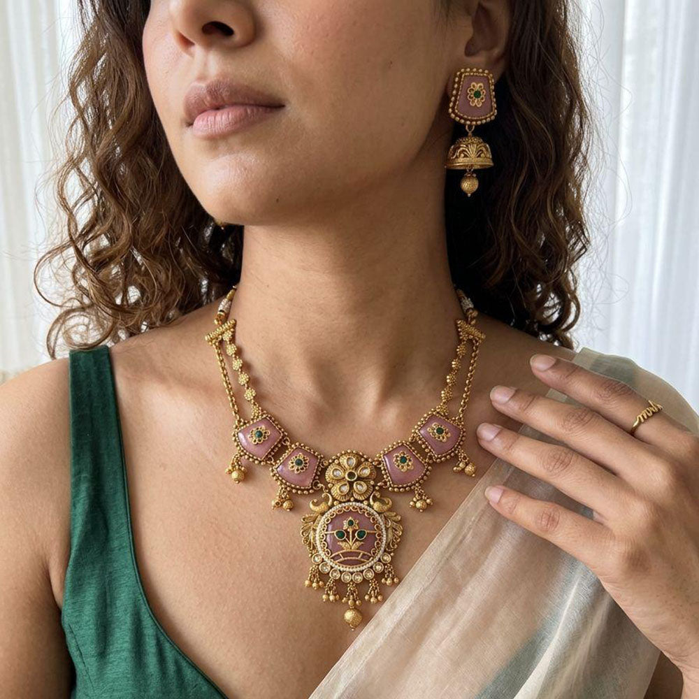 Jewel Addiction Premium Pota Stone Beads And Pearl Necklace Set