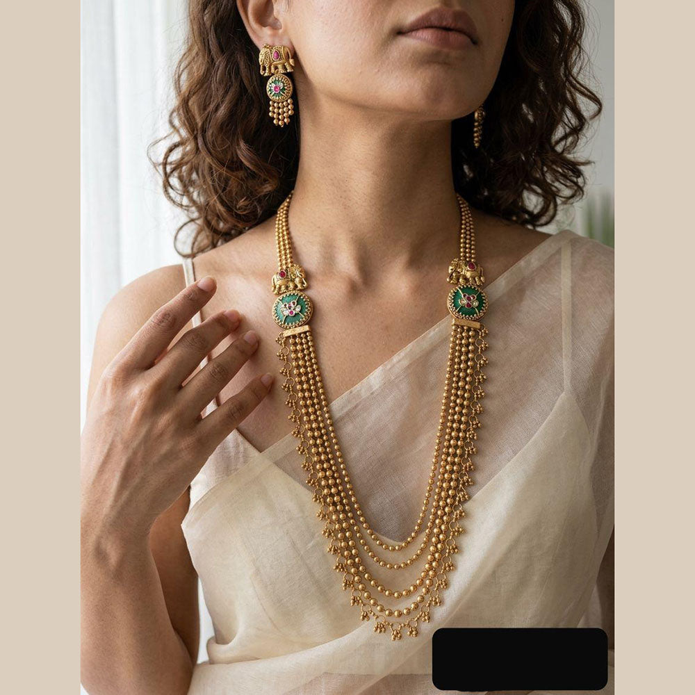 Jewel Addiction Premium Pota Stone And Pearl Long Necklace Set