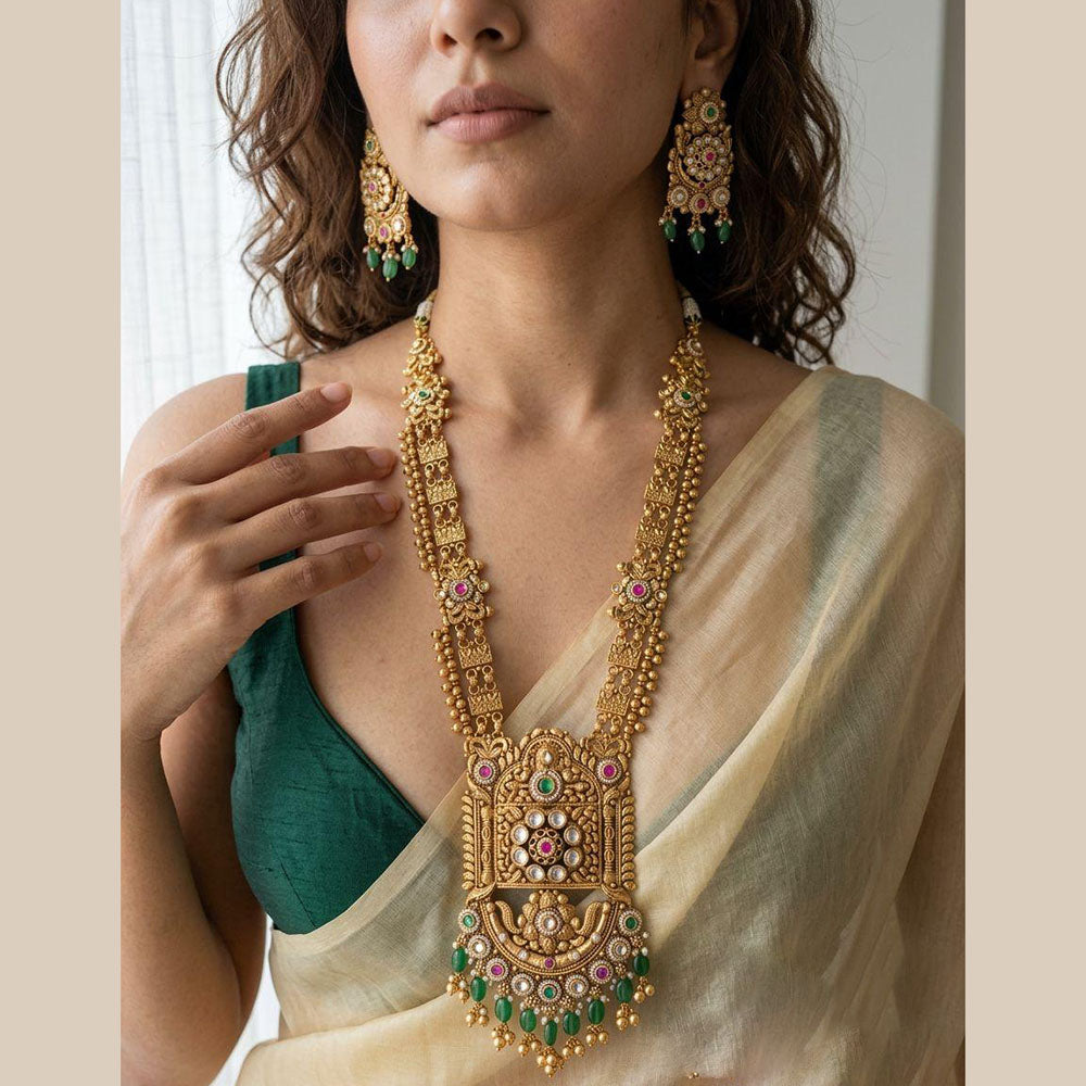 Jewel Addiction Premium Pota Stone And Pearl Long Necklace Set