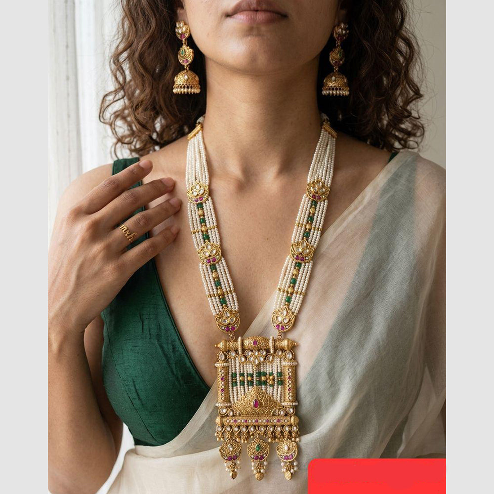 Jewel Addiction Premium Pota Stone And Pearl Long Necklace Set