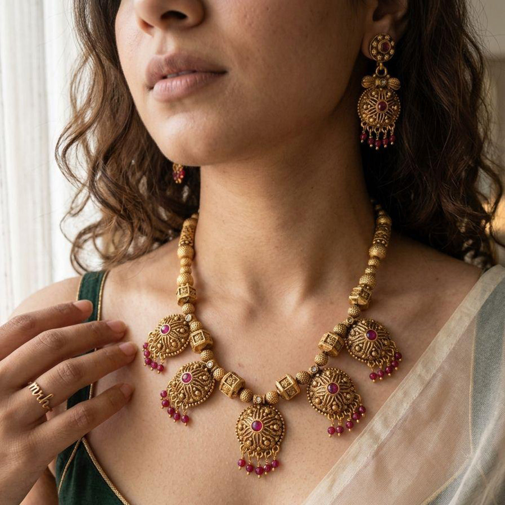 Jewel Addiction Premium Pota Stone Beads And Pearl Necklace Set