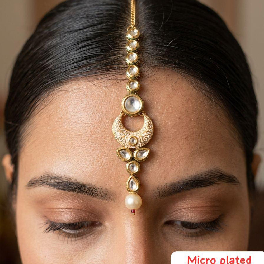 Jewel Addiction Designer Polki Kundan Stone And Pearl Maang Tikka