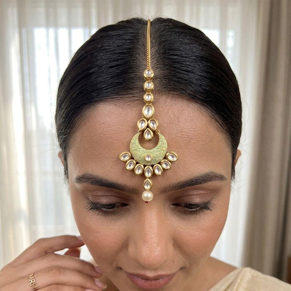 Jewel Addiction Designer Polki Kundan Stone And Pearl Maang Tikka