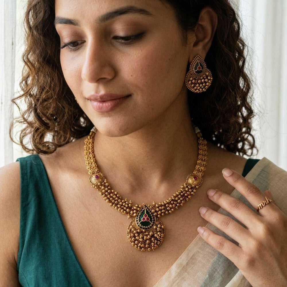 Jewel Addiction Premium Pota Stone And Pearl Necklace Set