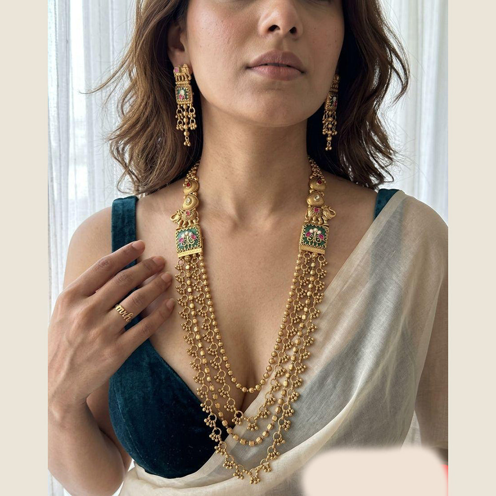 Jewel Addiction Premium Pota Stone And Pearl Long Necklace Set