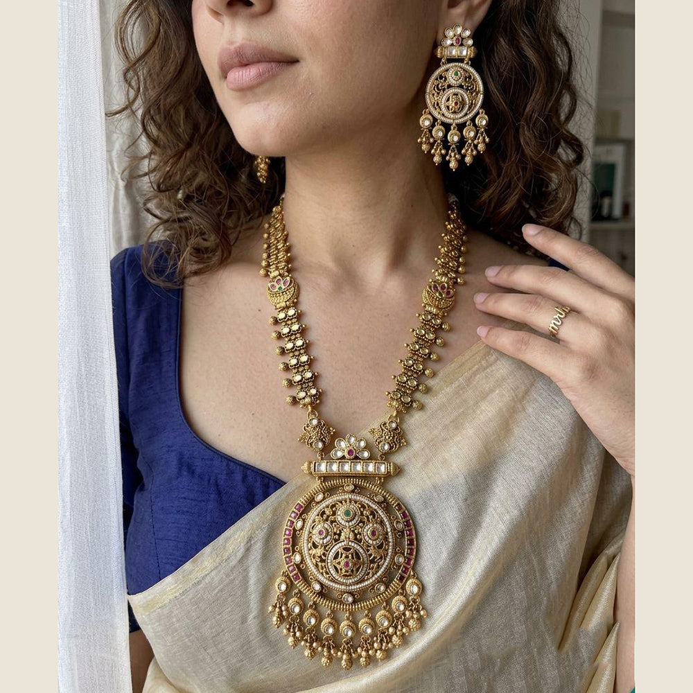 Jewel Addiction Premium Pota Stone And Pearl Long Necklace Set