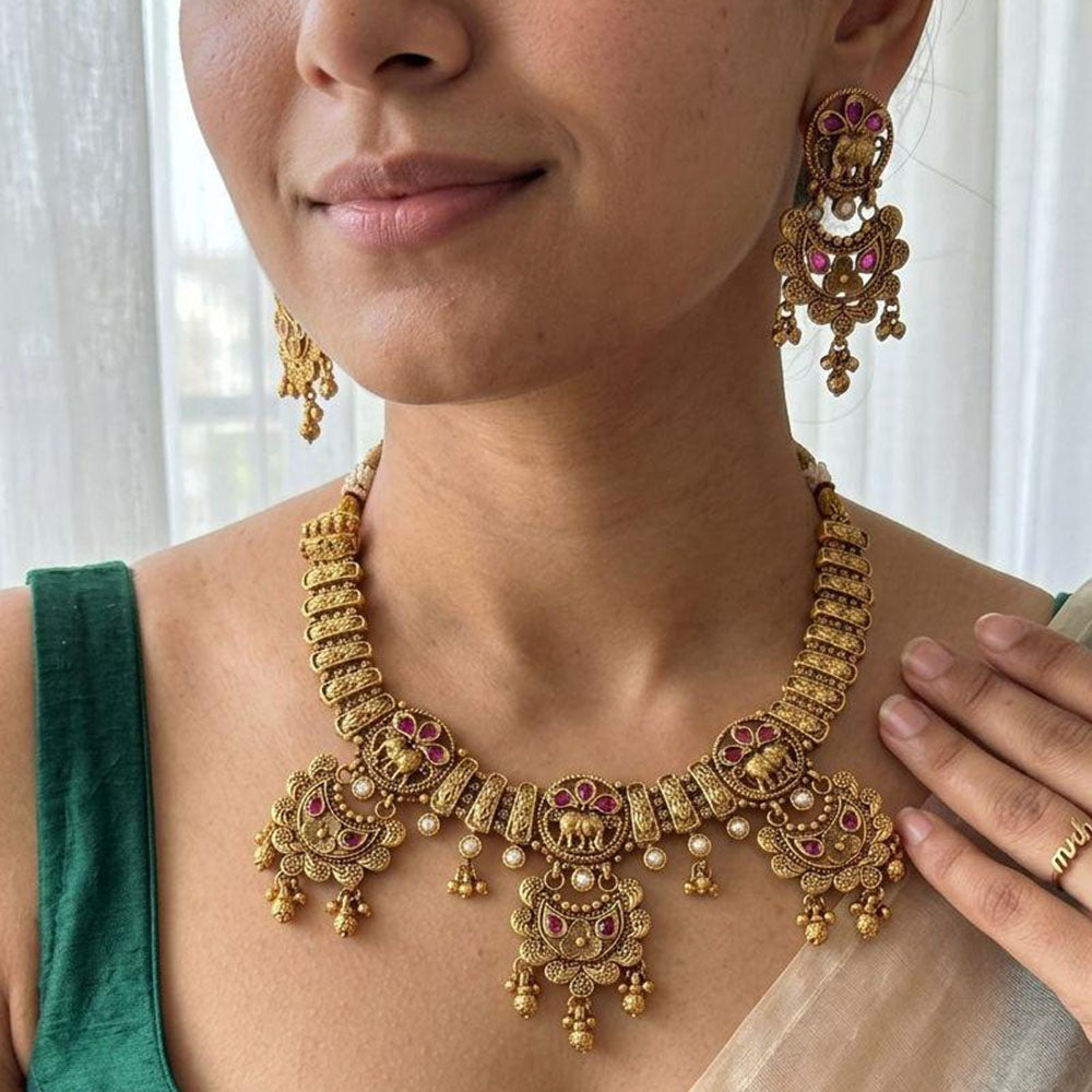 Jewel Addiction Luxury Pota Stone And Pearl Necklace Set