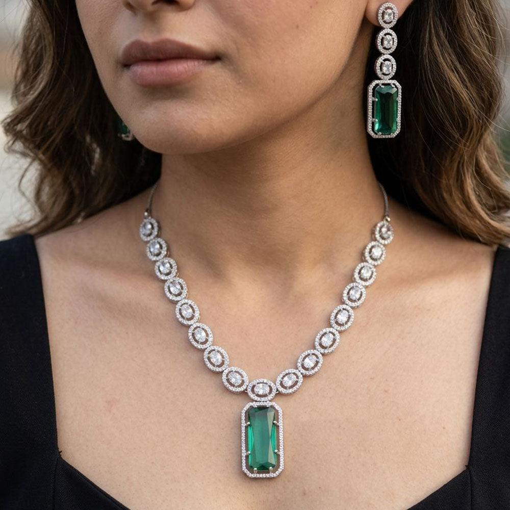Jewel Addiction Silver Plated American Diamond Necklace Set