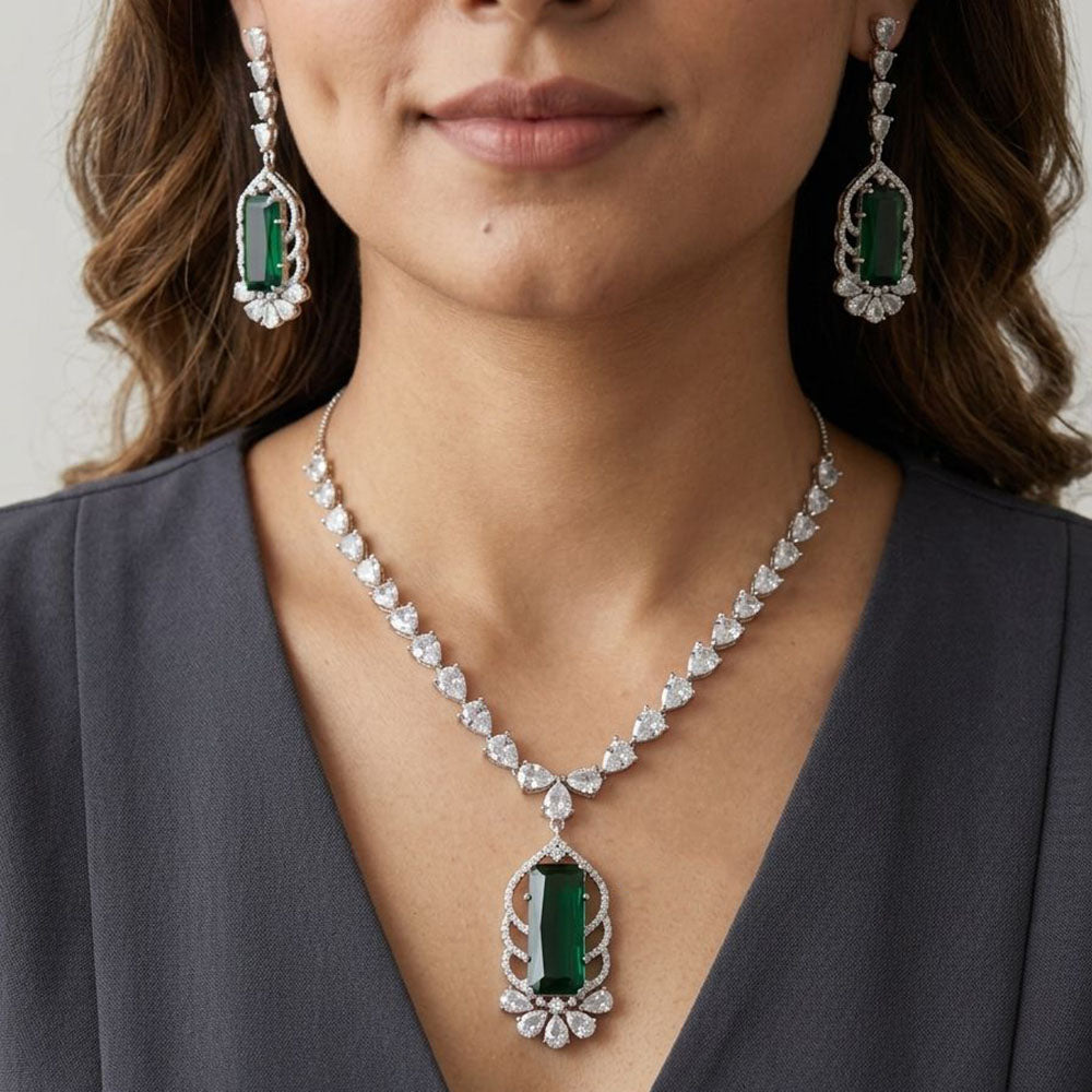 Jewel Addiction Silver Plated American Diamond Necklace Set