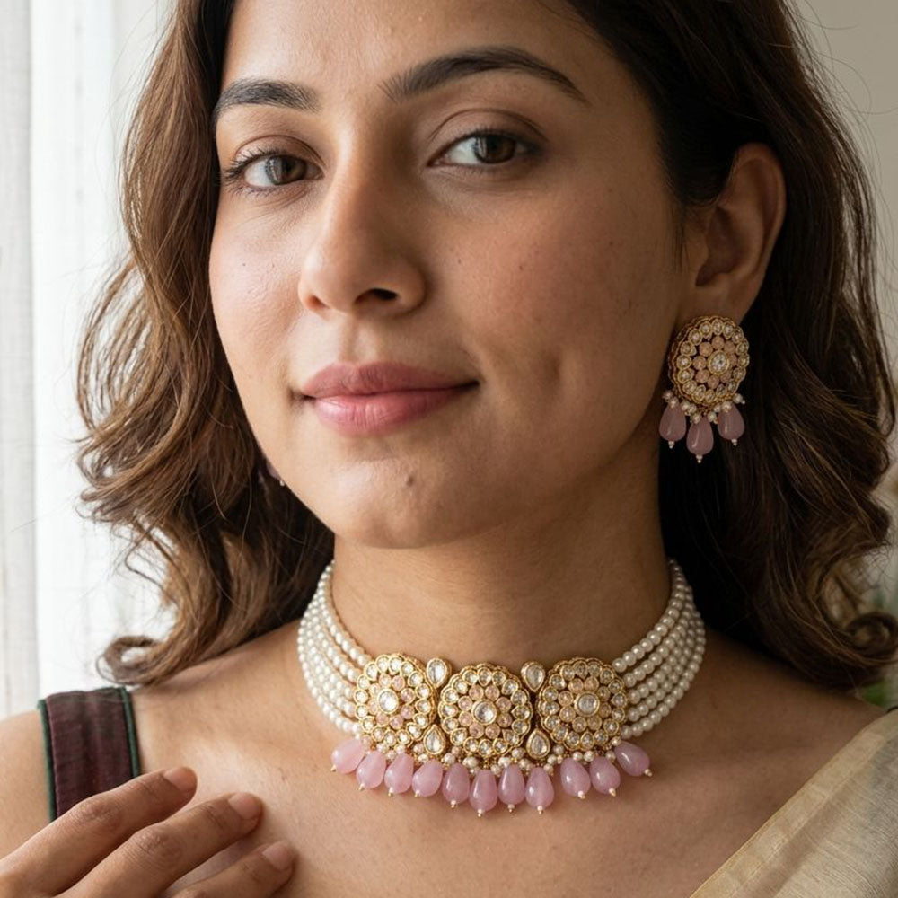 Jewel Addiction Glamorous Pota Stone Pearl And Beads Choker Necklace Set