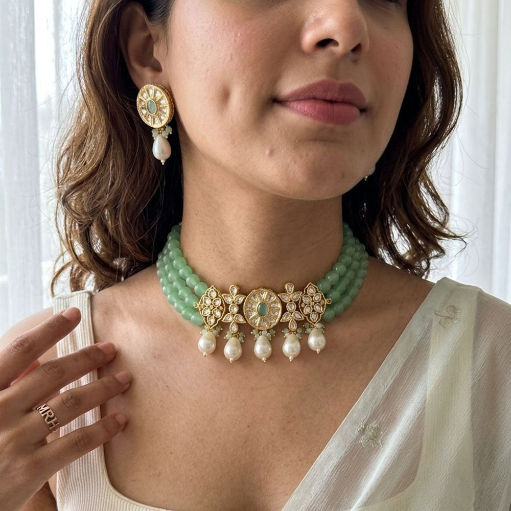 Jewel Addiction Glamorous Pota Stone Pearl And Beads Choker Necklace Set