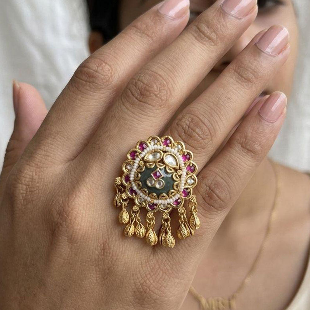 Jewel Addiction Glam Shine Pota Stone And Pearl Designer Finger Ring