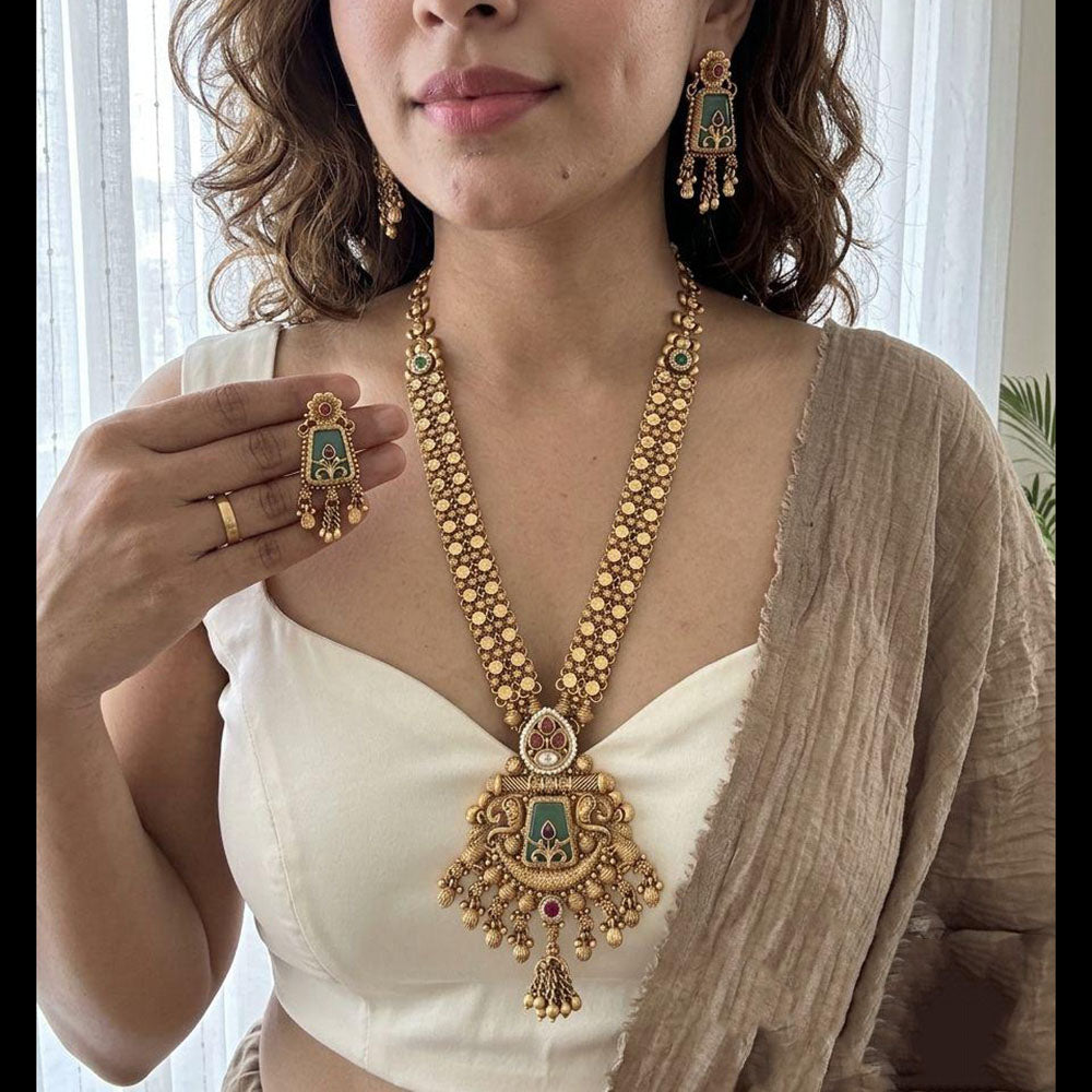 Jewel Addiction Premium Pota Stone And Pearl Long Necklace Set